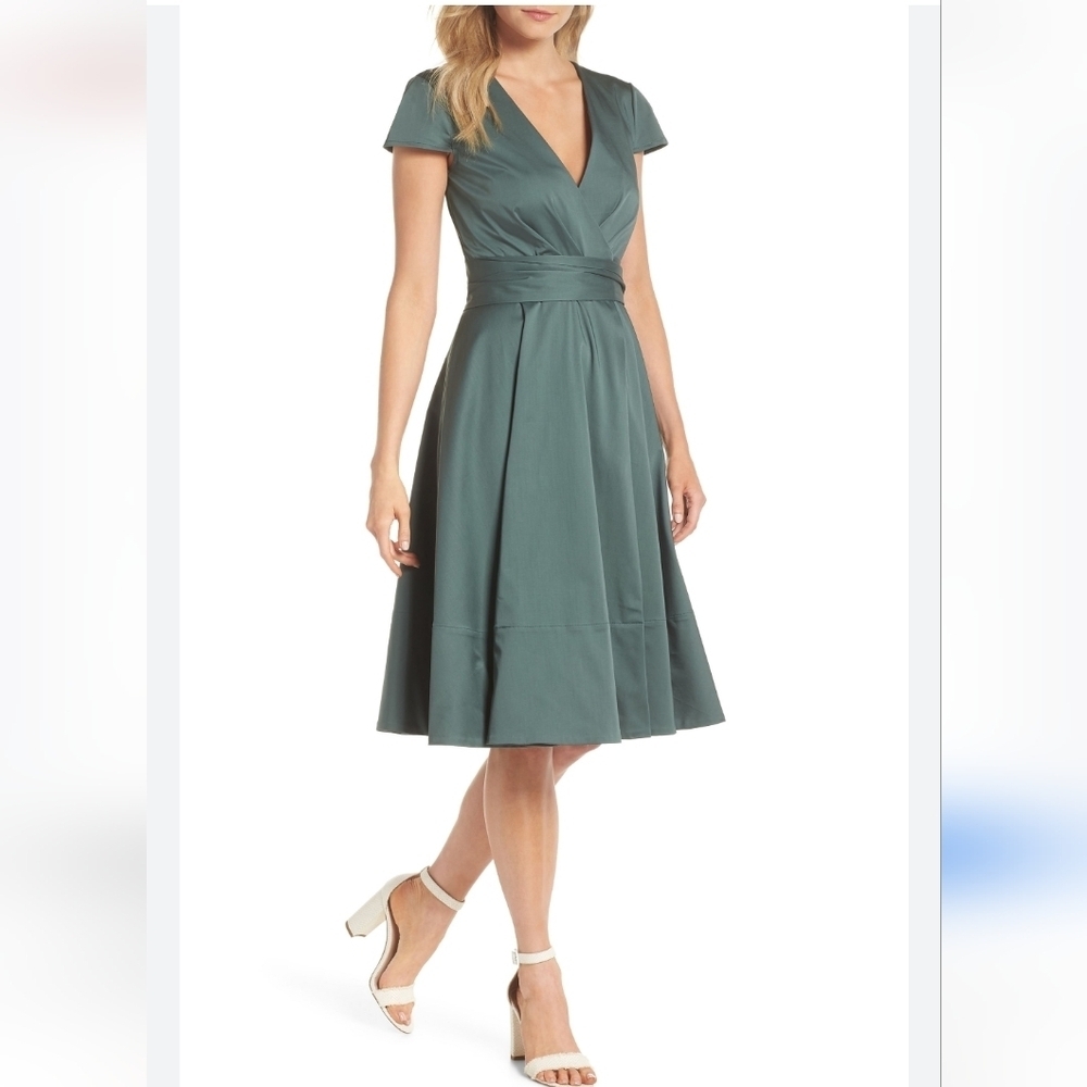 Gal Meets Glam Collection Addison Tie Wrap Fit And Flare Olive Green
